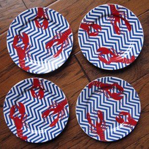 Red Lobster Blue Chevron 5.75" Plates Ciroa Set 4 Dessert Appetizer Porcelain